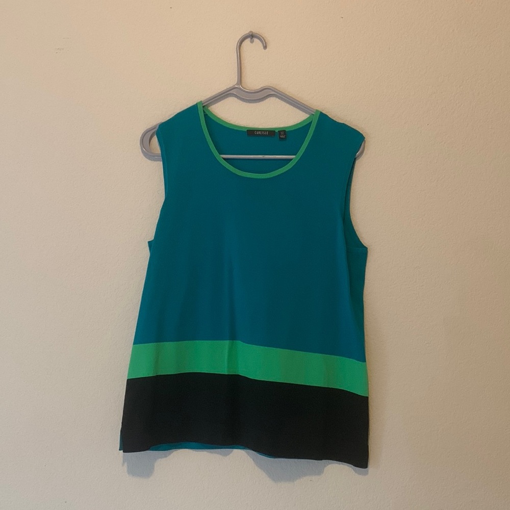Carlisle Sleeveless color block Blouse Shirt Top and cardigan sweater
